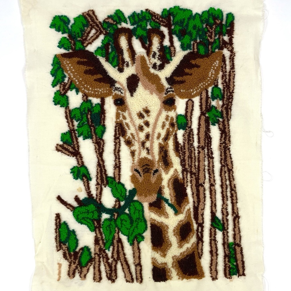 Vintage Giraffe Needlepoint Textile Wall Art Safari Jungle Boho Decor 14x9.5